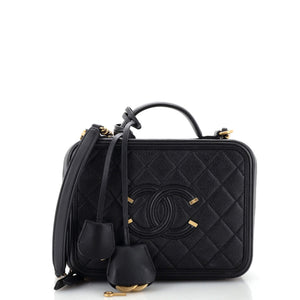 CHANEL Filigree Vanity Case Quilted Caviar Medium