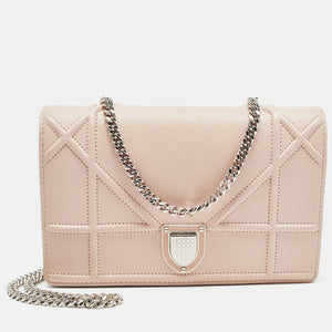 Light Pink Leather Diorama Wallet on Chain