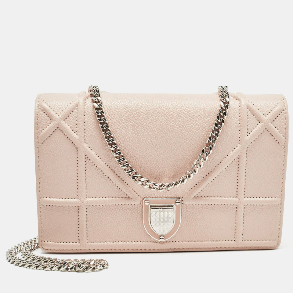 Light Pink Leather Diorama Wallet on Chain