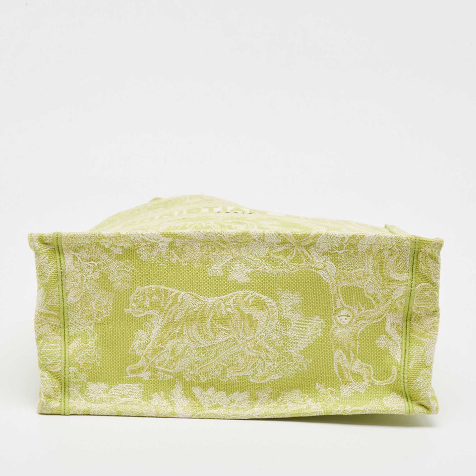 Dior Green/white Embroidered Canvas Medium Toile De Jouy Book Tote
