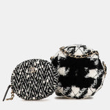 Shearling Tweed Round Clutch With Chain and Coin Purse