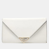 White Saffiano Leather Chain Clutch Bag