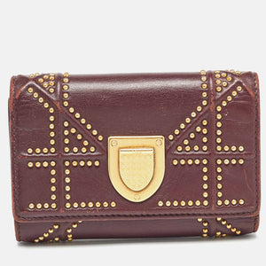 Burgundy Leather Studded Diorama Trifold Wallet