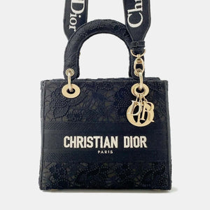 DiorBlack/White Canvas Lady D-LITE Medium Handbag