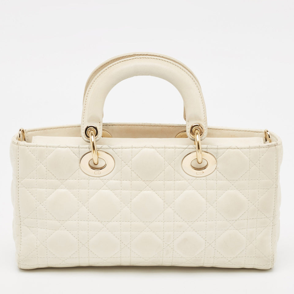 Dior Off White Cannage Leather Medium Lady D-Joy Tote