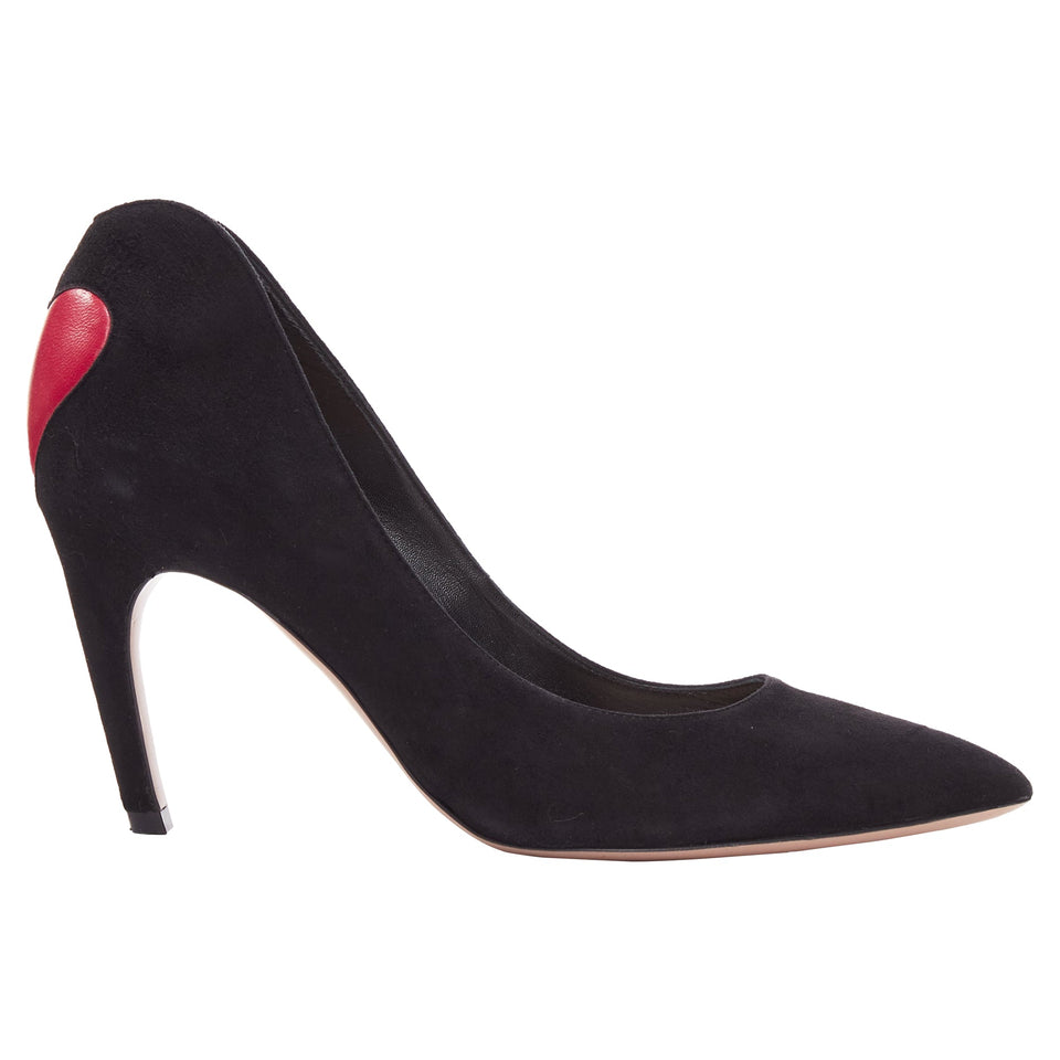 Dior Dioramour Leather Heart Suede Curved Heeled Pumps