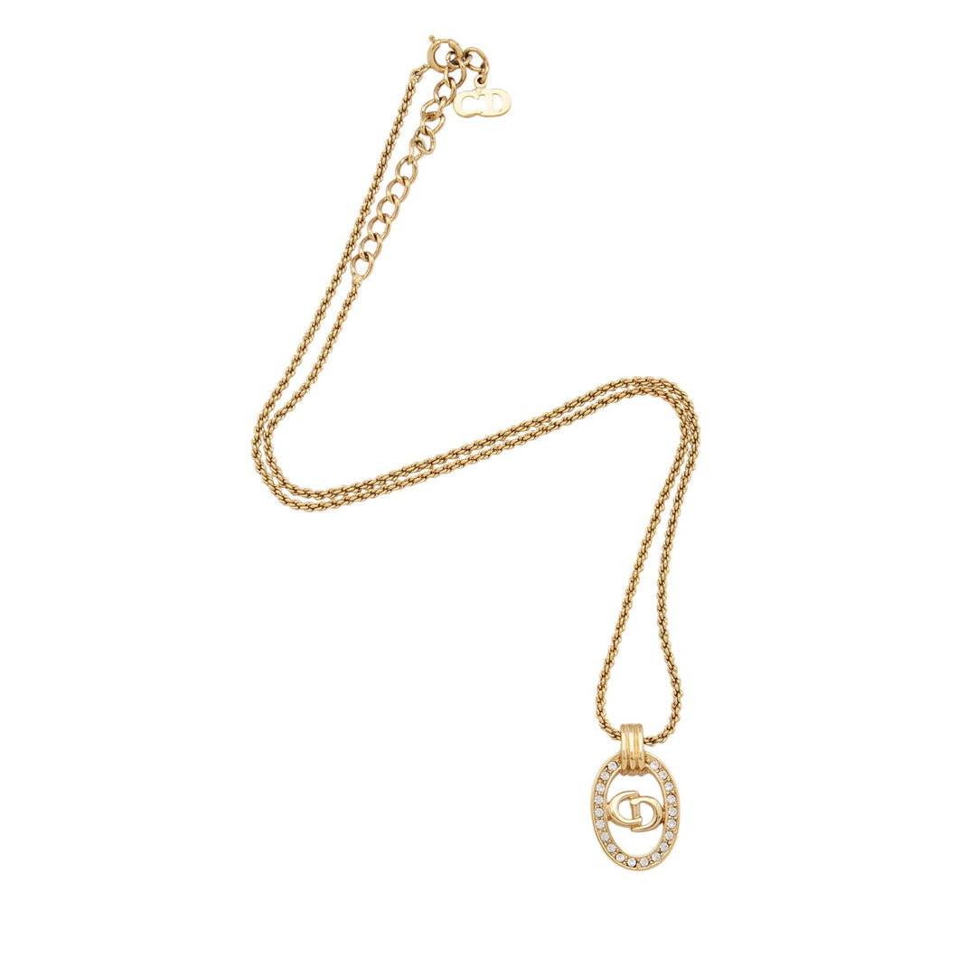 Dior Vintage Crystal CD Oval Necklace