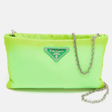 Green Tessuto Nylon Logo Chain Clutch