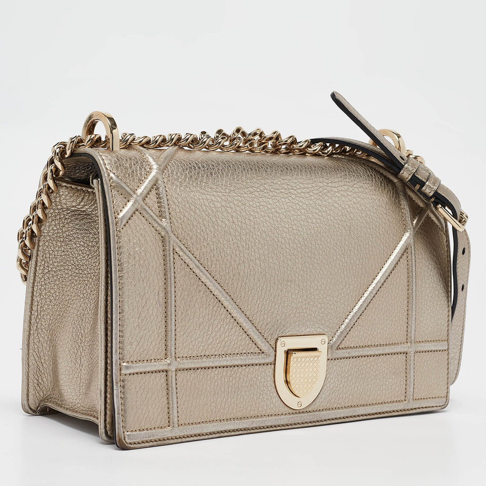 Dior Gold Leather Medium Diorama Flap Shoulder Bag