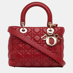 Red Medium Calfskin Cannage Supple Lady Dior