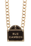 Chanel 2015 Black and Gold Name Plate Rue Cambon Necklace