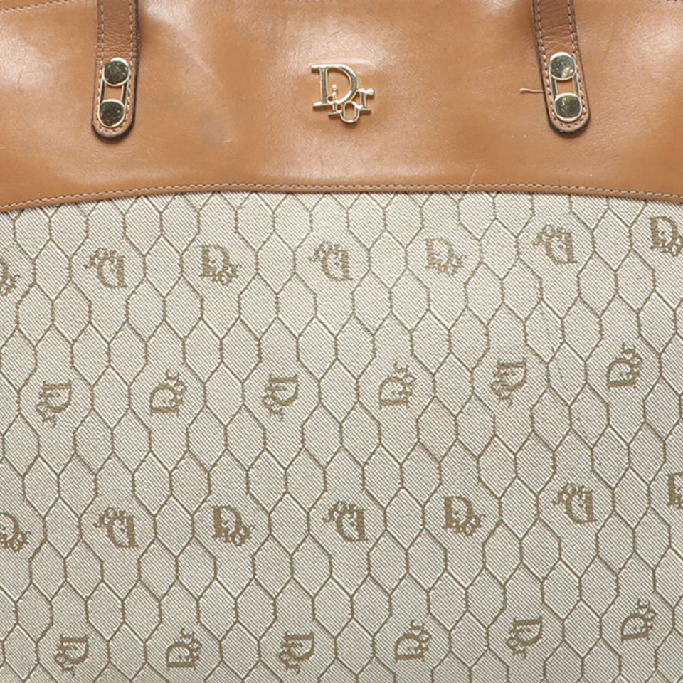 Dior Beige/brown Honeycomb Coated Canvas And Leather Vintage Tote