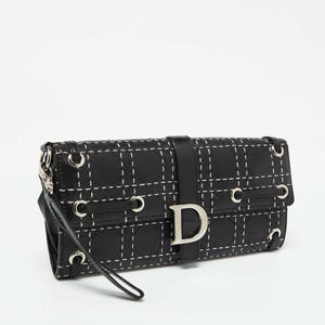 Dior Black Leather Cannage Perforated Stitched Flap Clutch