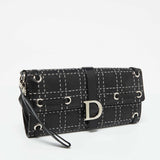 Dior Black Leather Cannage Perforated Stitched Flap Clutch