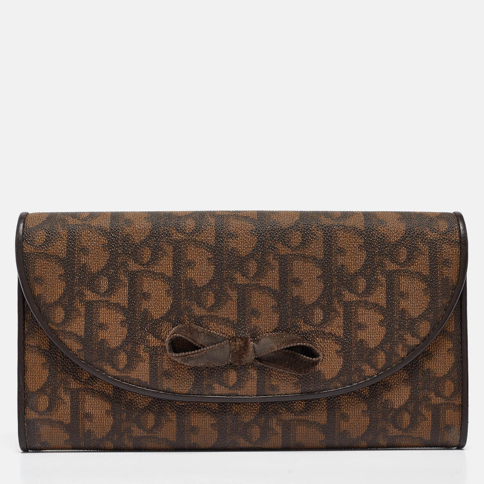 Dark Brown Diorissimo Coated Canvas Vintage Bow Continental Wallet