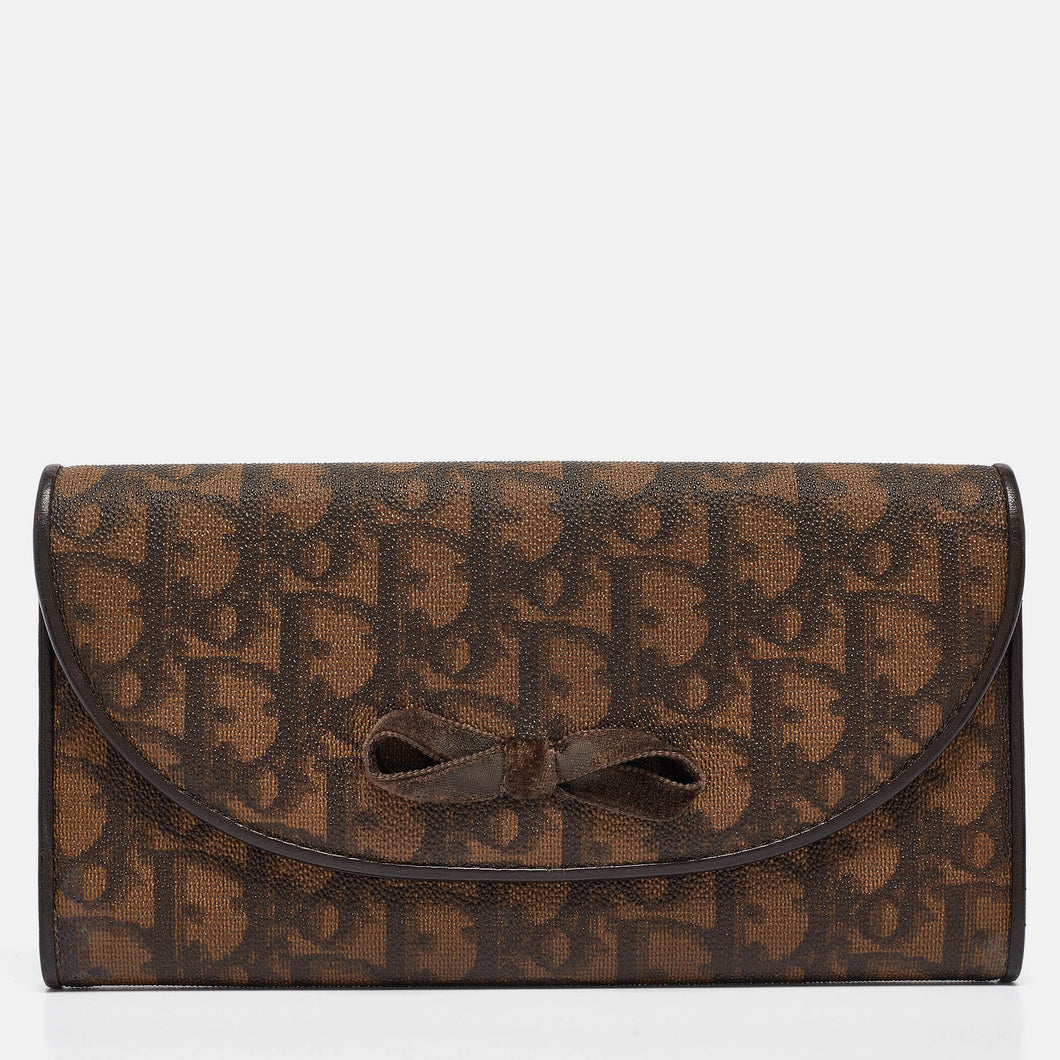 Dark Brown Diorissimo Coated Canvas Vintage Bow Continental Wallet
