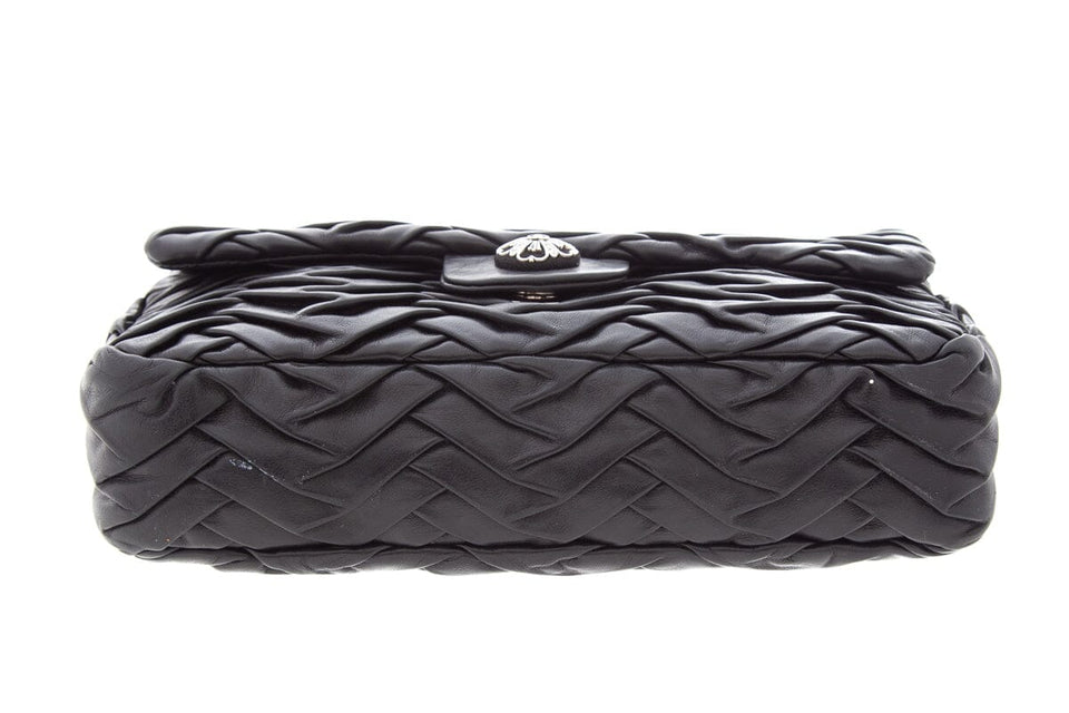 Chanel 2008 Black Lambskin Pleated Leather Single Flap Handbag