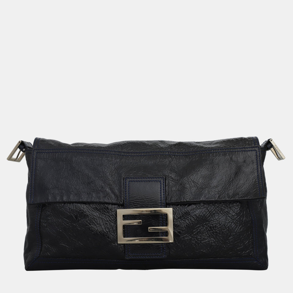Black Patent Leather Baguette Clutch Bag