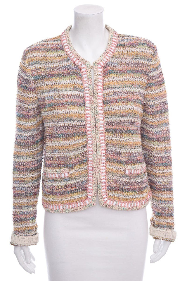 Chanel Multicolor Crochet Cotton Jacket SZ 44
