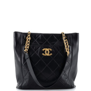 CHANEL CC Front Pocket Shopping Tote Quilted Calfskin Small