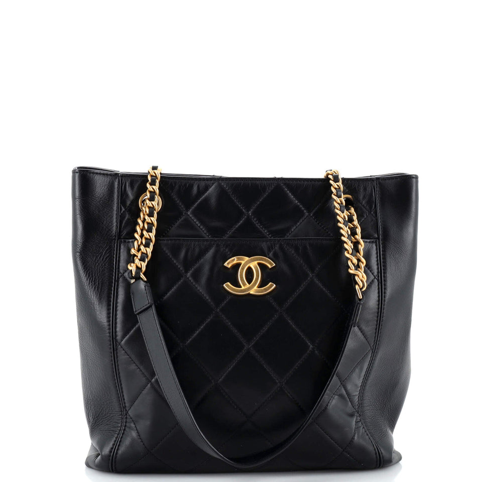 CHANEL CC Front Pocket Shopping Tote Quilted Calfskin Small
