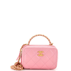 CHANEL CC Chain Handle Zip Around Vanity Case with Chain Quilted Lambskin Mini