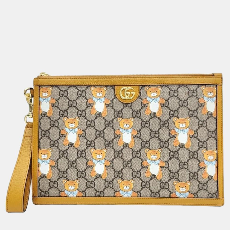 Beige Leather Clutch Bag