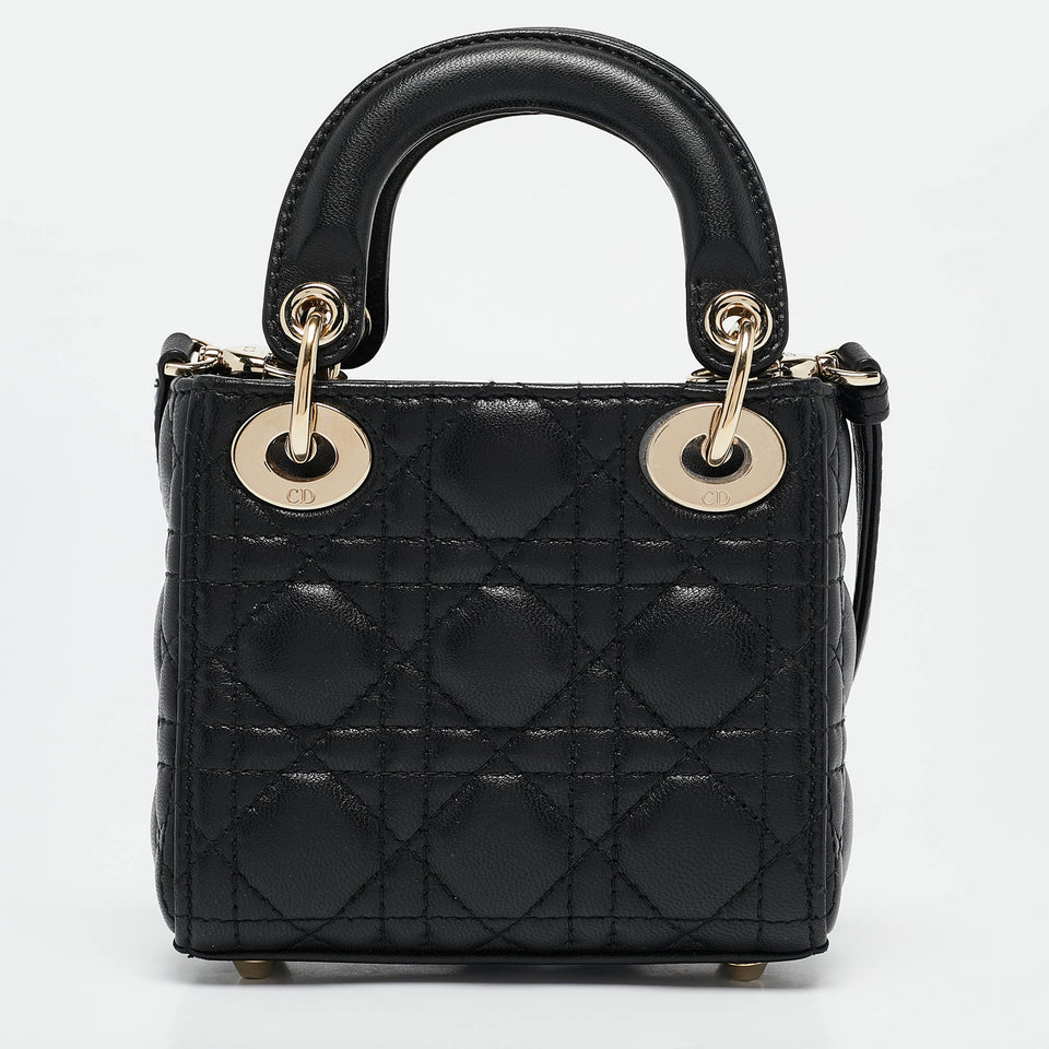Dior Black Cannage Leather Micro Lady Dior Tote