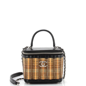 CHANEL Take Away Vanity Case Rattan and Calfskin Small