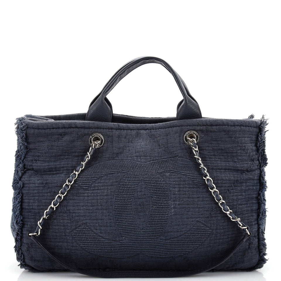 CHANEL Double Face Deauville Tote Fringe Quilted Canvas Large