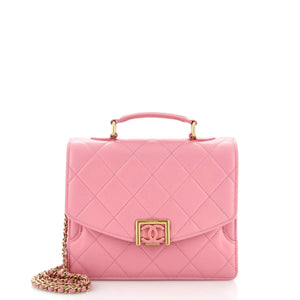 CHANEL Square Top Handle Convertible Flap Bag Quilted Lambskin Small