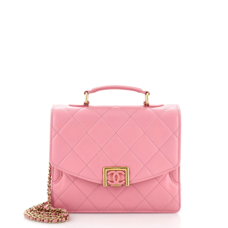 CHANEL Square Top Handle Convertible Flap Bag Quilted Lambskin Small