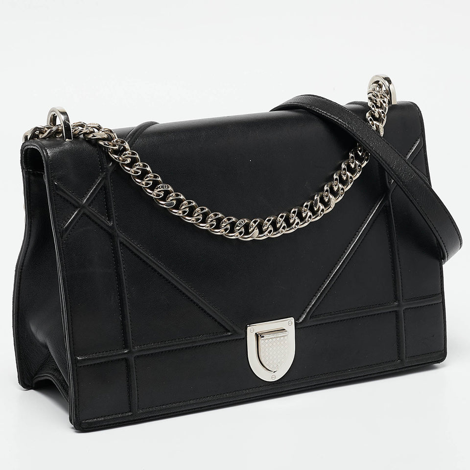 Dior Black Leather Large Diorama Flap Shoulder Bag