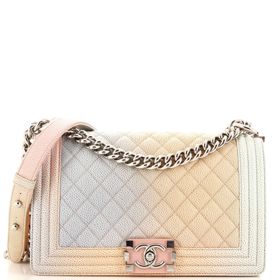 CHANEL Rainbow Boy Flap Bag Quilted Painted Caviar Old Medium