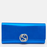 Royal Blue Satin GG Crystals Broadway Clutch