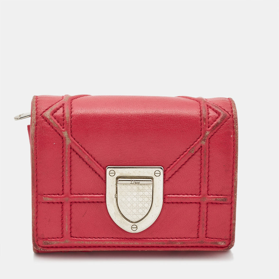 Pink Leather Diorama Trifold Wallet