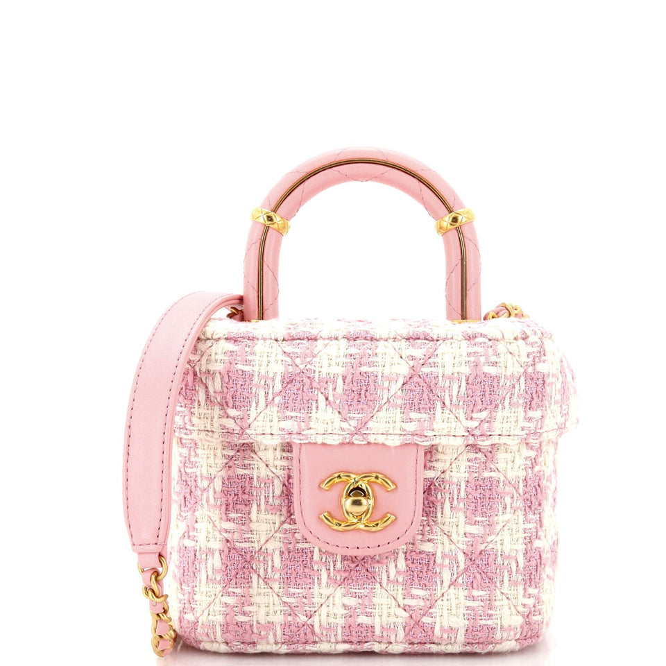 CHANEL Crush Top Handle Flap Bag Quilted Tweed Mini