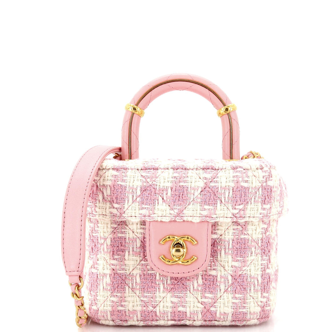 CHANEL Crush Top Handle Flap Bag Quilted Tweed Mini