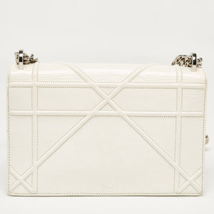 Dior White Crinkled Patent Leather Medium Diorama Shoulder Bag