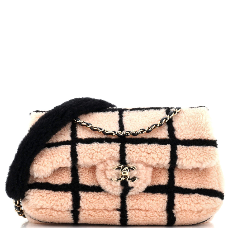 CHANEL CC Flap Bag Square Printed Shearling Large