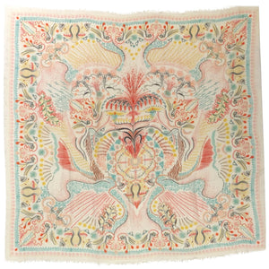 Dior shawl 135cm in multicolour abstract leaf design on cream cashmere