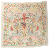 Dior shawl 135cm in multicolour abstract leaf design on cream cashmere