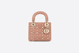 Mini Lady Christian Dior Bag Rose Des Vents Calfskin with Cannage Embroidery in Threaded Pearls