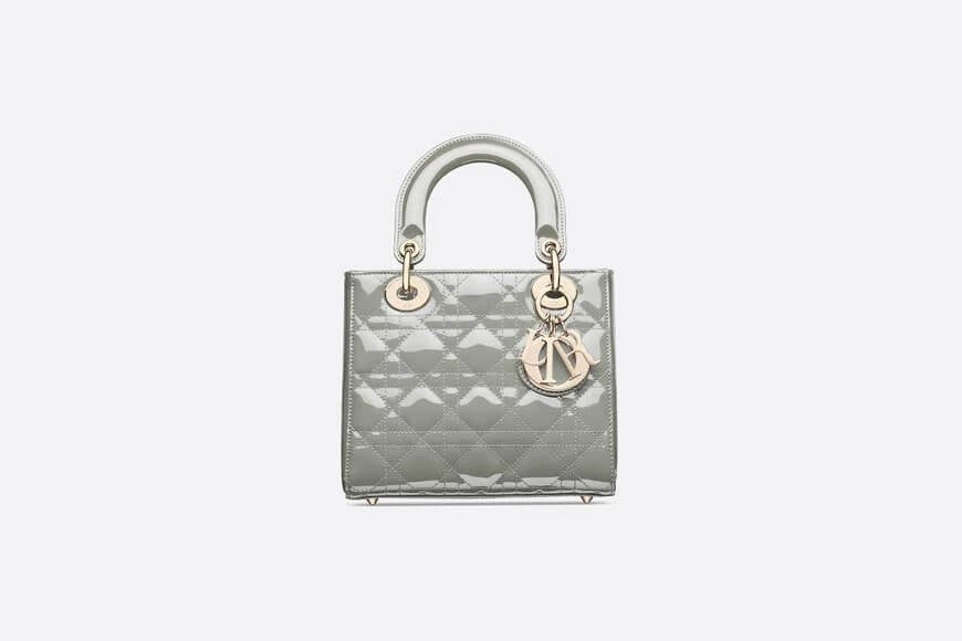Small Lady Christian Dior Bag Gray Patent Cannage Calfskin
