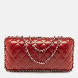 Red Quilted Leather Chain Around Clutch Bag