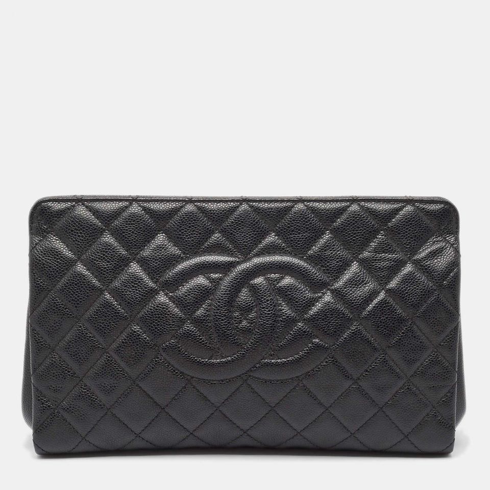 Black Caviar Leather CC Frame Clutch