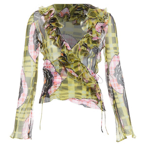 Christian Dior Galliano Vintage Silk Ruffle Wrap Blouse