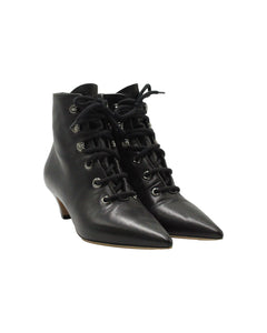 Dior Lace-Up Pointed-Toe Ankle Boots in Black Leather
