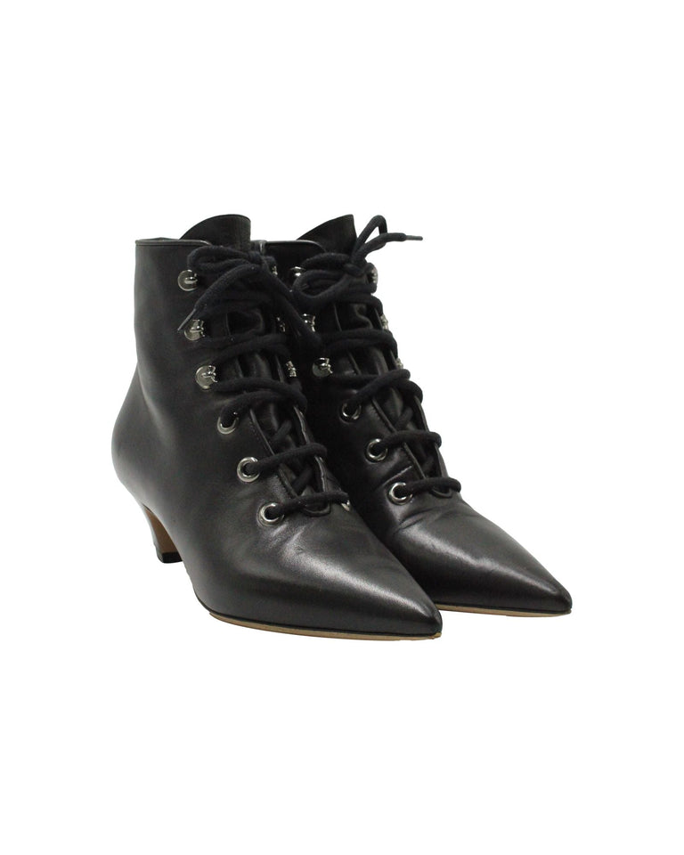 Dior Lace-Up Pointed-Toe Ankle Boots in Black Leather