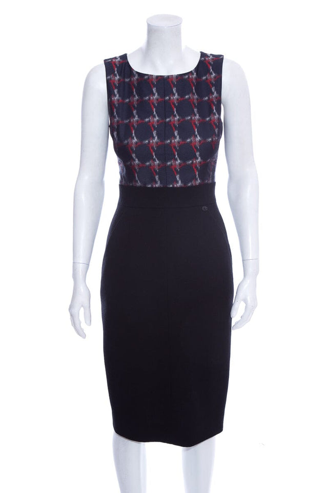 Chanel F/W 2008 Navy & Red Patterned Silk Top Dress SZ 36